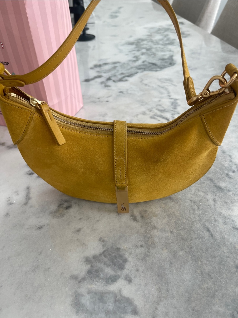 Polo by Ralph Lauren Mustard Yellow Suede Crescent Shoulder Bag